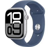 Apple Watch Series 10 GPS + Cellular 42mm Silver Aluminium Case with Denim Sport Band - S/M