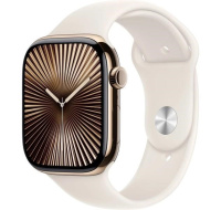 Apple Watch Series 10 GPS + Cellular 46mm Gold Titanium Case with Starlight Sport Band - M/L