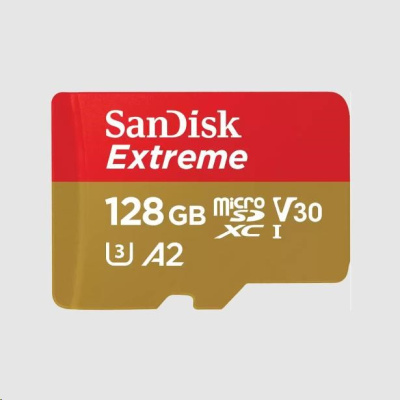 SanDisk micro SDXC karta 128GB Extreme (190 MB/s Class 10, UHS-I U3 V30) + adaptér