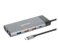 MANHATTAN Dokovací stanice USB-C 10v1, 2xHDMI, USB-C 3.1, USB-C PD 100W, 2xUSB-A 3.1, 3xUSB-A 3.0, RJ45