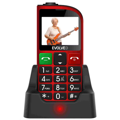 BAZAR - EVOLVEO EasyPhone FM, mobilní telefon pro seniory s nabíjecím stojánkem (červená barva) - Po opravě (Komplet)