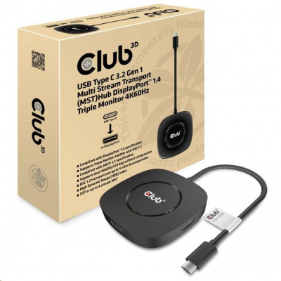 Club3D Video hub MST (Multi Stream Transport) USB-C 3.2 na 3x DisplayPort 1.4 4K60Hz