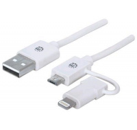 MANHATTAN i-Lynk Charge/Sync Cable, USB A to micro-USB and 8-pin, 1m (3.3 ft.) bílý/white