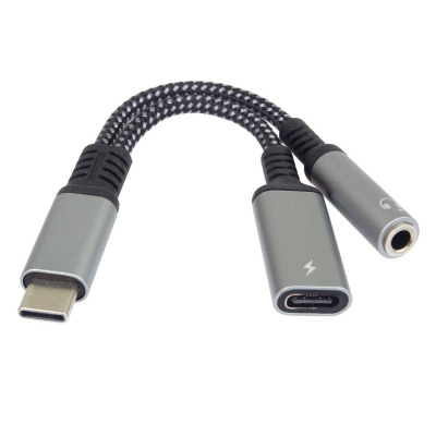 PremiumCord Redukce USB-C /3,5mm jack s DAC chipem + USB-C pro nabíjení 13cm