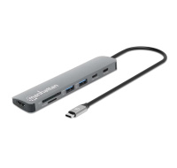 MANHATTAN Dokovací stanice USB-C 7v1, HDMI, USB-C 3.0, USB-C PD 100W, 2xUSB-A 3.0, SD/microSD