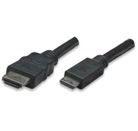 MANHATTAN kabel High Speed HDMI 3D, Mini HDMI Male to Male, stíněný, černý, 1,8m