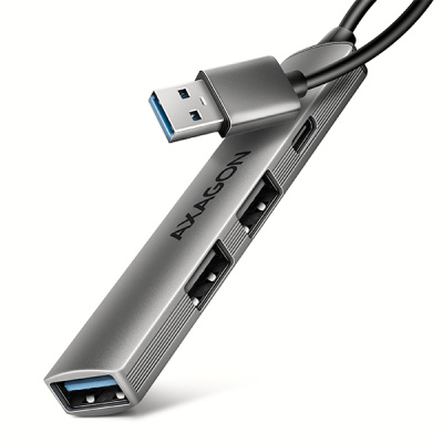 AXAGON HUE-STA, 4x USB ALU STRIP hub, 1x USB-A 5Gbps, 2x USB-A & 1x USB-C 480Mbps, kabel USB-A 12cm
