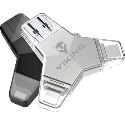 Viking USB Flash disk 3.0 4v1 s koncovkou Lightning/Micro USB/USB/USB-C, 64 GB, černá