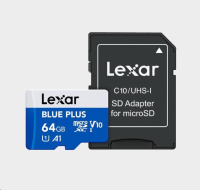 Lexar microSDHC Blue Plus UHS-I with SD adapter, up to 100MB/s read C10/A1/U3 (V30) 64GB