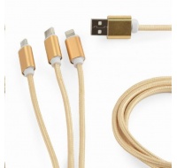 GEMBIRD Kabel USB A Male/Micro B + Type-C + Lightning, 1m, opletený, zlatý, blister