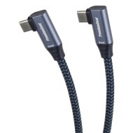 PremiumCord USB-C 2x zahnutý kabel ( USB 3.2 GEN 2x2, 5A, 100W, 20Gbit/s ) bavlněný oplet, délka: 3m