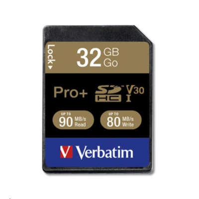 VERBATIM SDHC karta 32GB PRO+ Class 10, UHS-1 (R:90/W:80 MB/s)